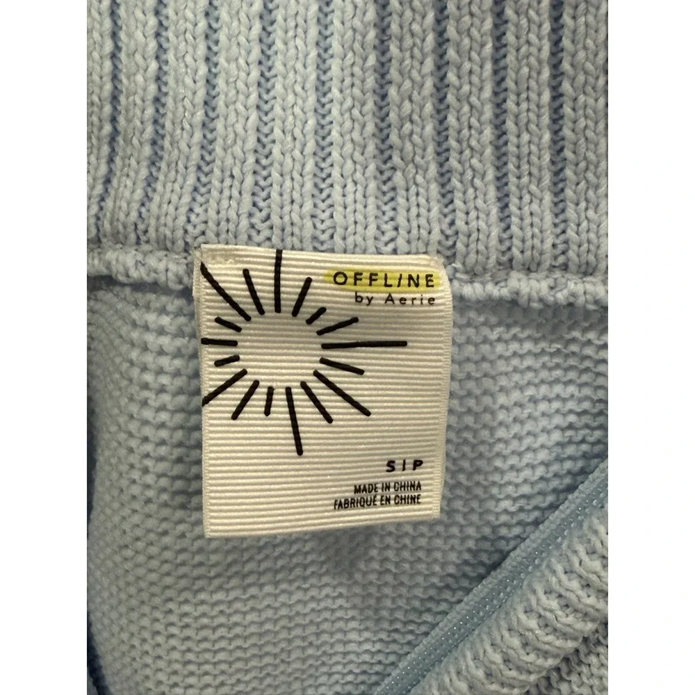 OFFLINE by Aerie Womens Light Blue Quarter Zip Textured Knit Sweater Small